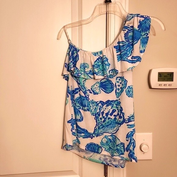 Lilly Pulitzer Matteo Top Neveah Barefoot Princess Seashell One Shoulder Size XS - Picture 1 of 6